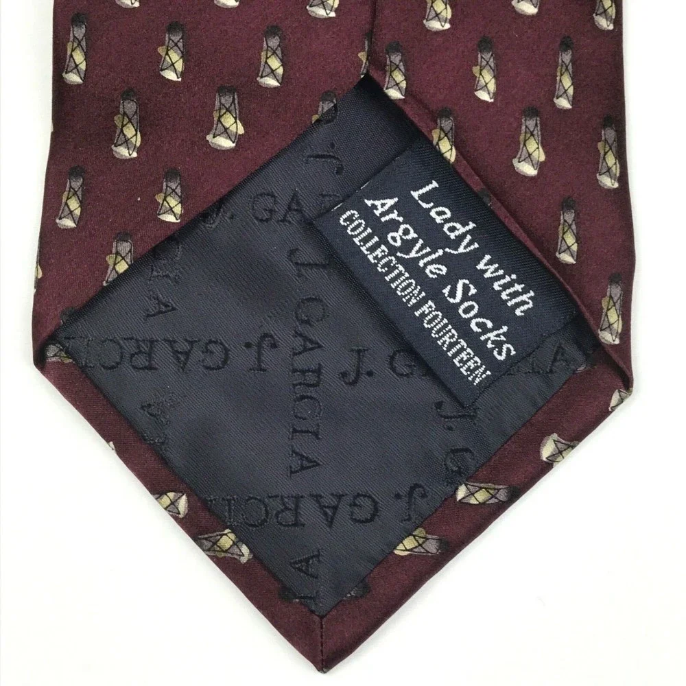 JERRY J GARCIA1996 Men's Silk Necktie Lady with Argyle Socks #14 Burgundy Tie